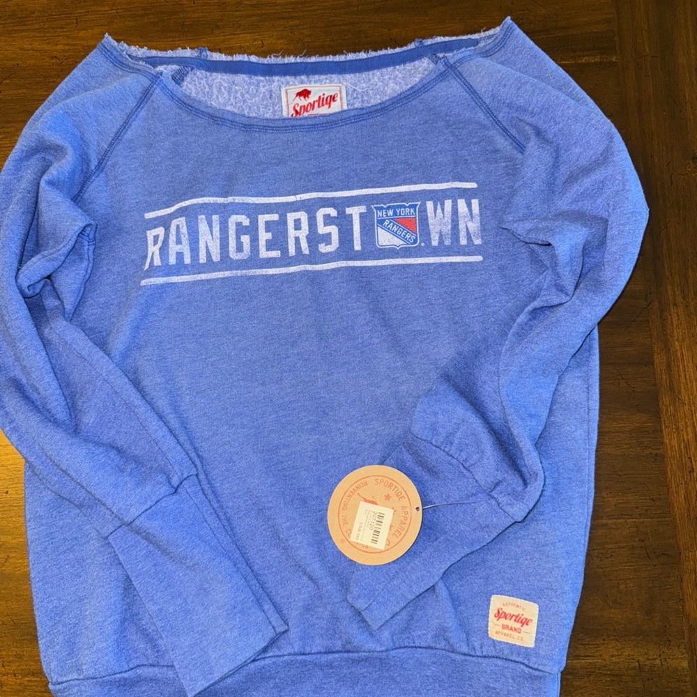 Sportige NY Rangers Rangerstown Off The Shoulder Sweatshirt Women’s NWT Size L